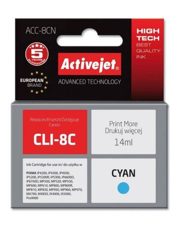 Tusz Activejet ACC-8C (Canon CLI-8C) supreme 14ml cyan Chip