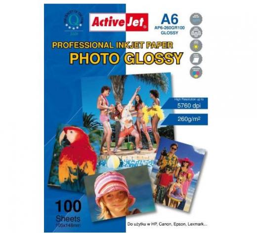 Papier fotograficzny błyszczący Activejet A6 100szt. 260g/m2 (z powłoką żywiczną) (do drukarek atramentowych) zdjęcie 2