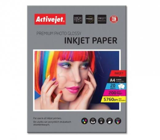 Papier fotograficzny błyszczący Activejet A4 20szt. 200g/m2 (do drukarek atramentowych)